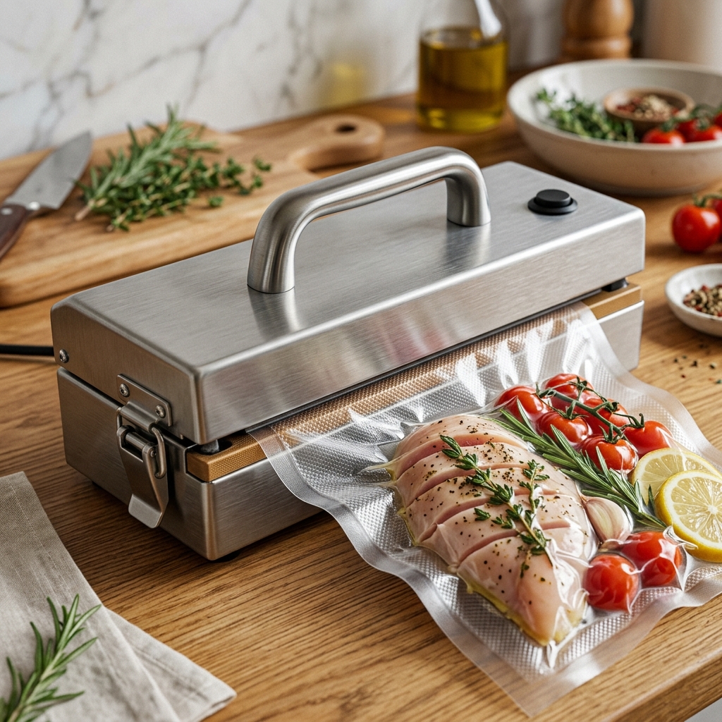เครื่องซีลความร้อนแบบตั้งโต๊ะกำลังซีลถุงน้ำซุปอย่างแน่นหนา (Tabletop Direct Heat Sealer Sealing Soup Bag)