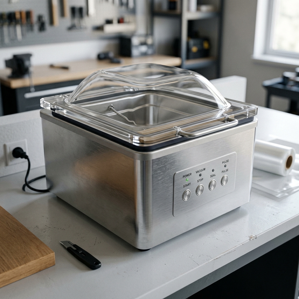 เครื่องซีลสูญญากาศตั้งโต๊ะแบบหลุม (Tabletop Vacuum Chamber Sealer) สำหรับประหยัดพื้นที่ทำงาน