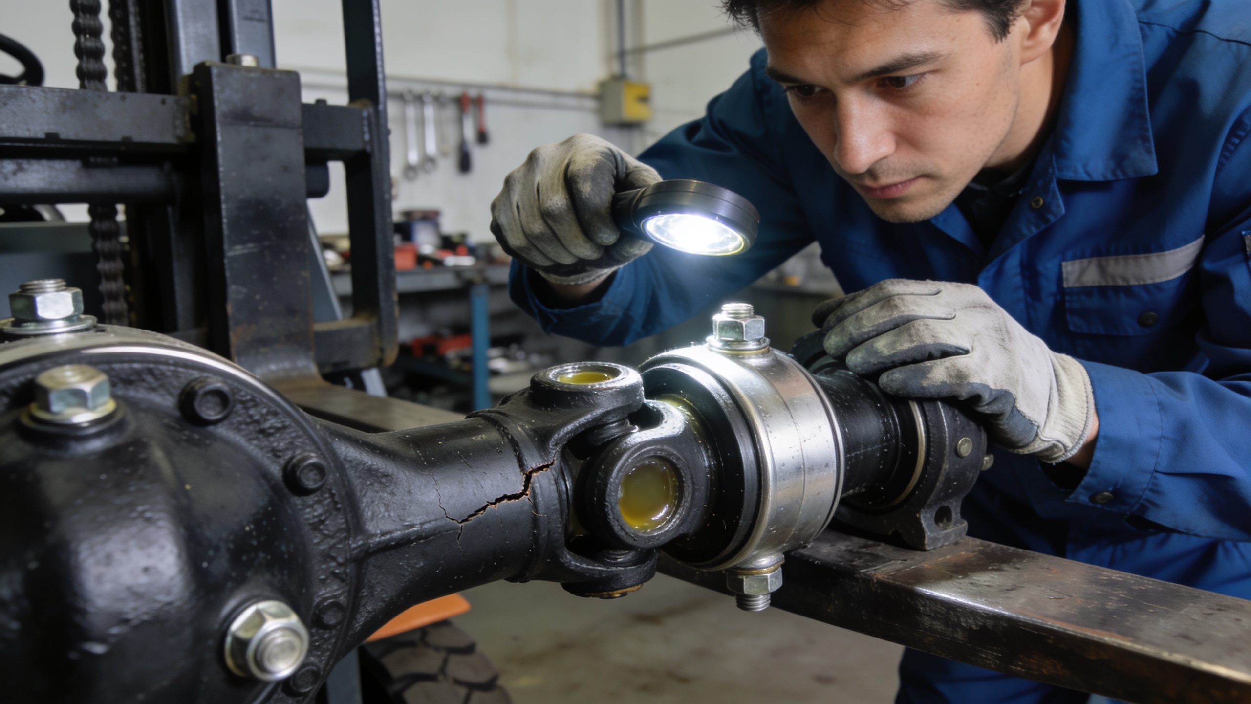 Inspecting Forklift Axle